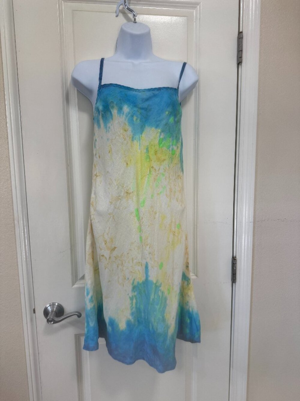 Abercrombie & Fitch Y2K 100% Linen Blue & Yellow Slip Dress Size Small Sundress